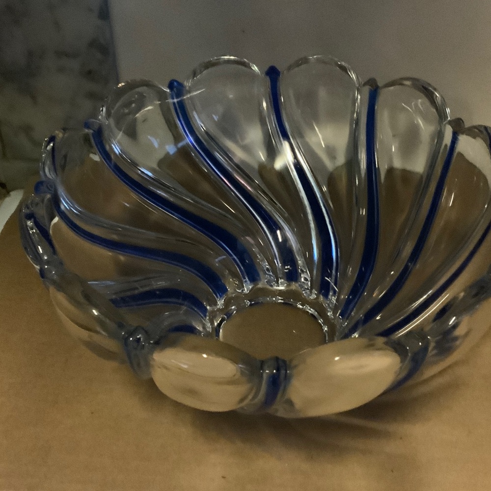 Elegant Blue and Clear Glass Art Bowl